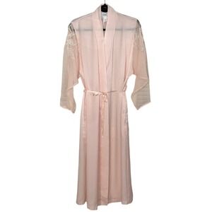 Vintage Natori Saks Fifth Avenue Pink Satin Robe M Embroider Bridal